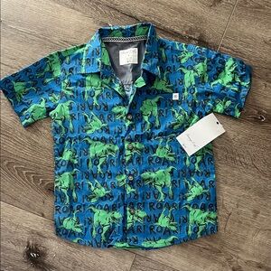 Kids Sovereign Code Blue & Green Dino Print Button-Up Shirt - Kids